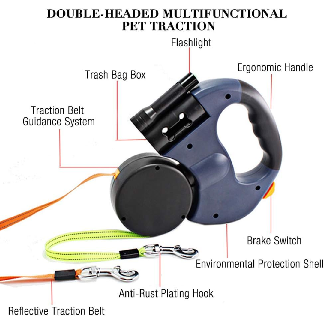 Correa Retráctil 2 Perros Antienredos