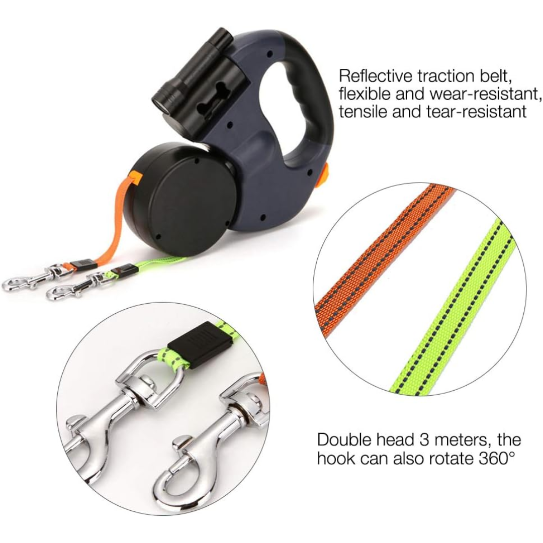 Correa Retráctil 2 Perros Antienredos